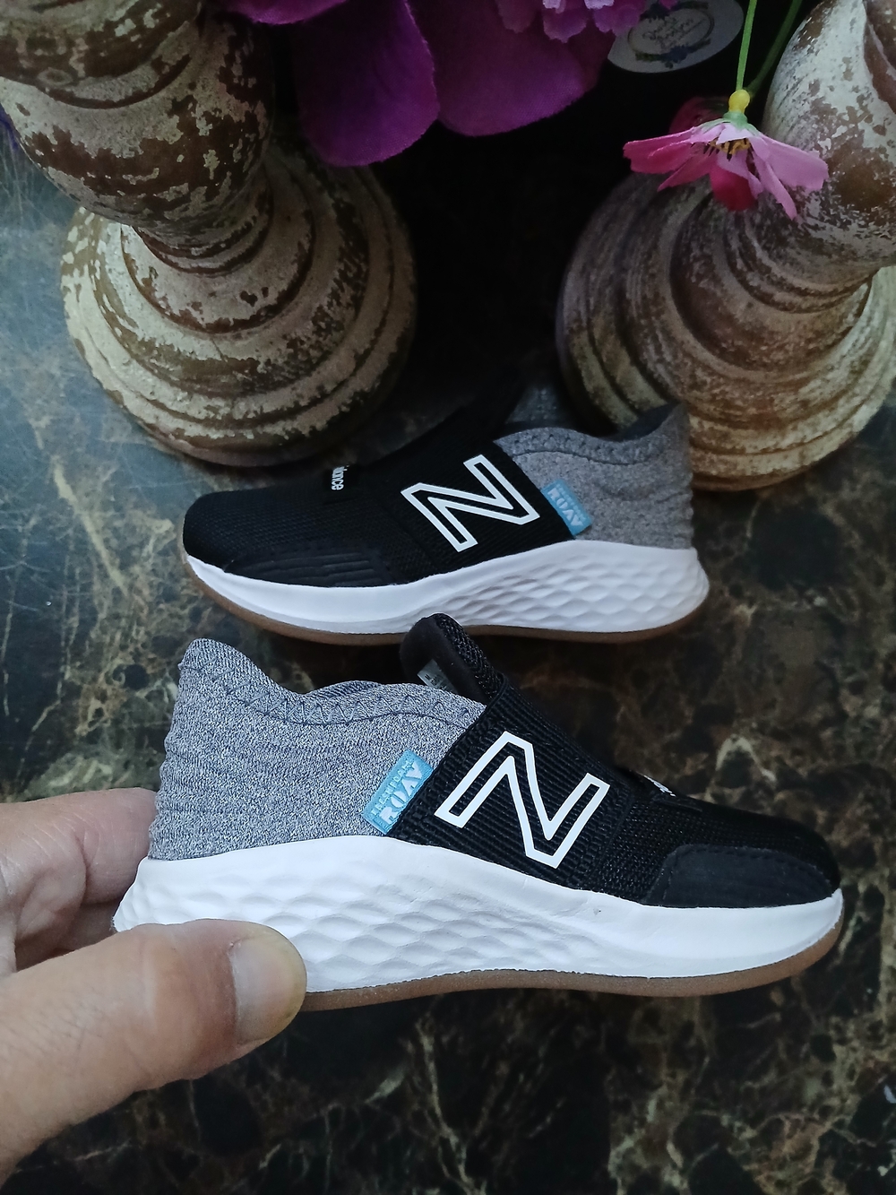 New Balance Kids Black and Gray Slip-On Sneakers